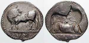 Antica moneta della città di Sibari.